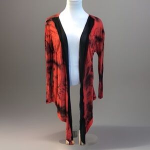 BoHo Hippie CHIC Tie Dye Black Red Draping Layering Sheer Thin Sweater Jacket